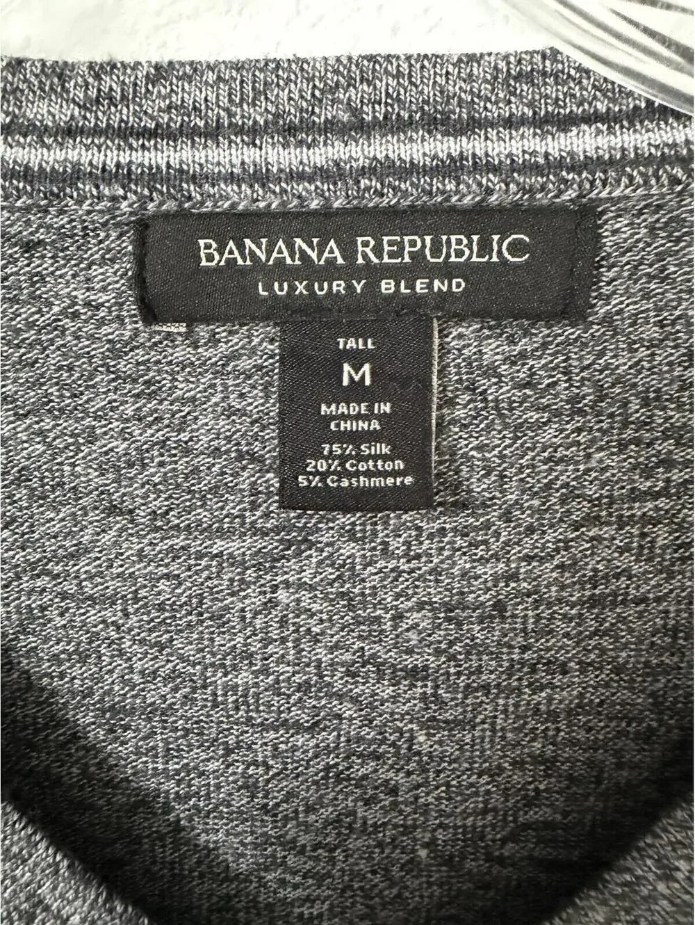 Banana Republic Mélange Gray Silk Blend Long Sleeve V-Neck Sweater Size M Tall
